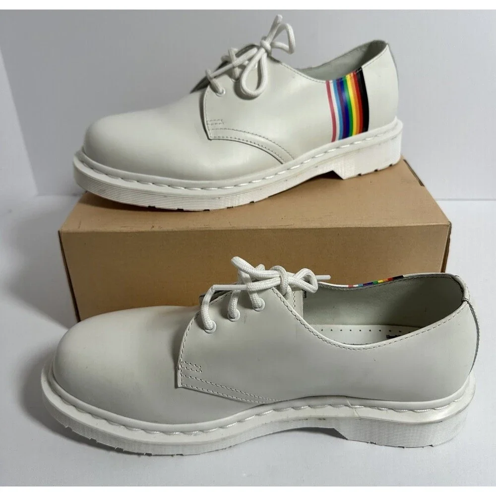 Dr Martens 1461 White Rainbow Stripe Pride Shoes Mens 9 Womens 10
